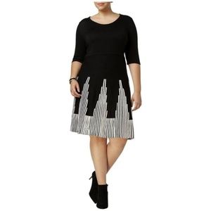 NY Collection Black White Fit Flare Sweater Dress